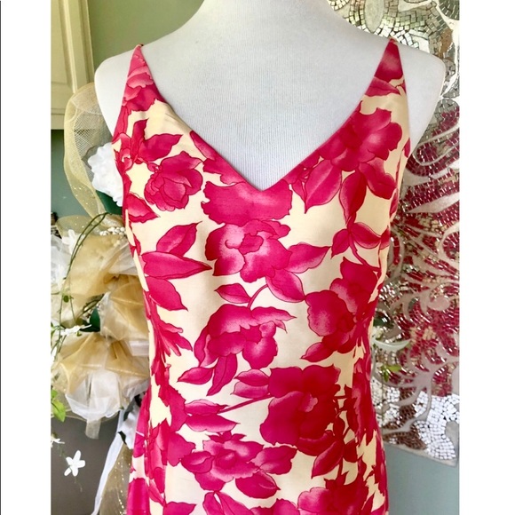 Ann Taylor Pink Floral Silk Sheath Dress Size 8 - Picture 3 of 4